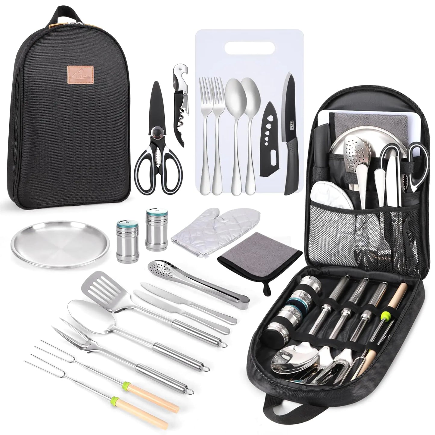 Camping Cooking Utensils Set- Camping Essentials Camping Accessories Gear Must Haves Camper Tent Camping Kitchen Equipment RV Cookware Supplies Gadgets Outdoor Stove Portable Picnic Gifts BBQ Stuff