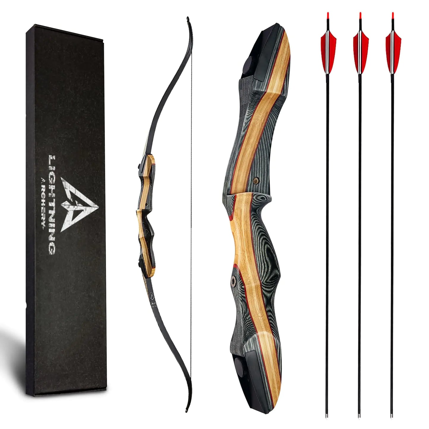 Lightning Archery Recurve Bow and Arrow Set 62" Archery Hunting Bow Wooden Takedown Recurve Bow for Adults Beginners to Advanced Outdoor Practice & Hunting(45lb Right Hand)